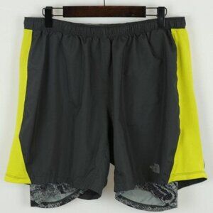 The North Face Men's Large Gray Yellow Double Layer Activewear Shorts